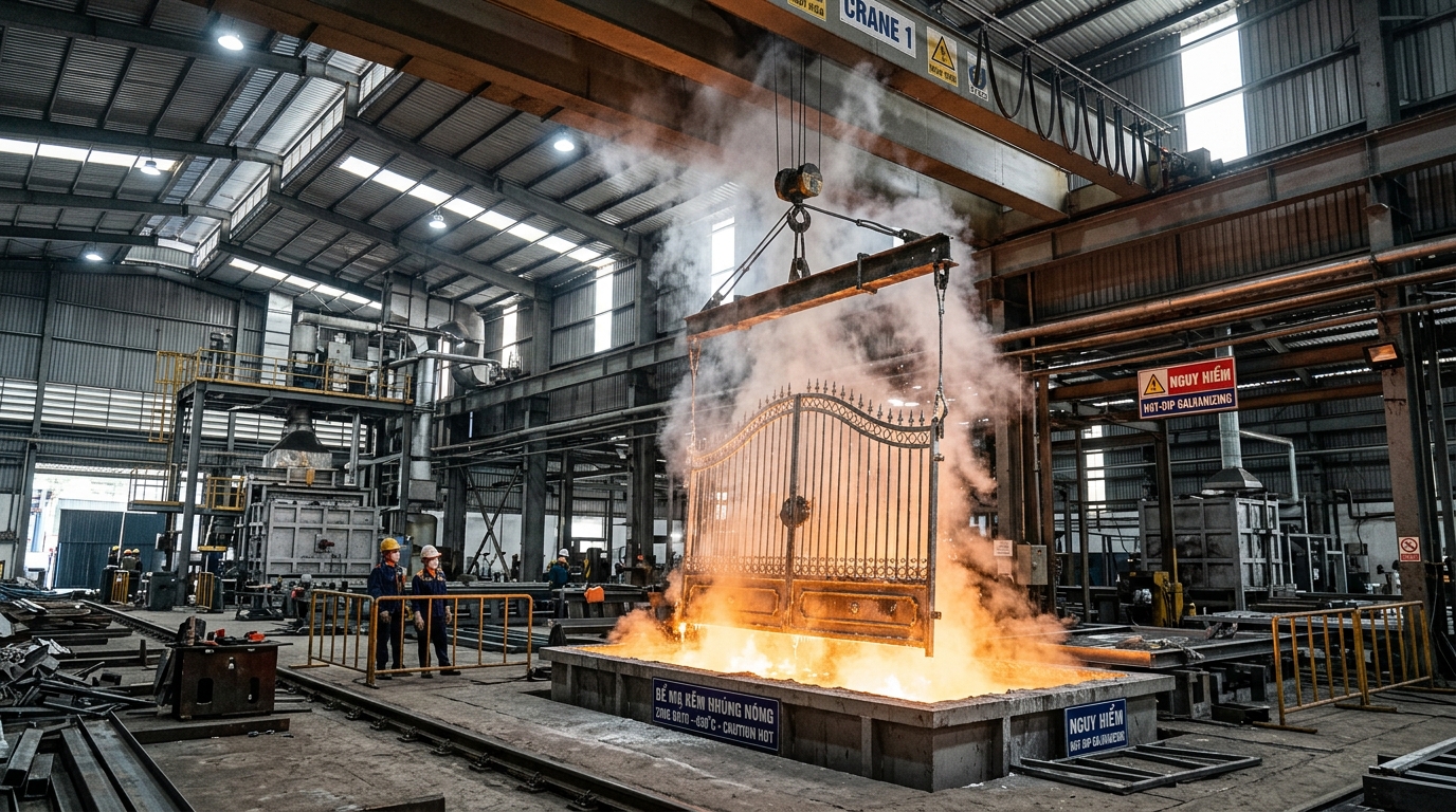 Bể Mạ Kẽm Nhúng Nóng 450 Độ C Cho Cổng Sắt Mỹ Thuật Tiêu Chuẩn ASTM A123