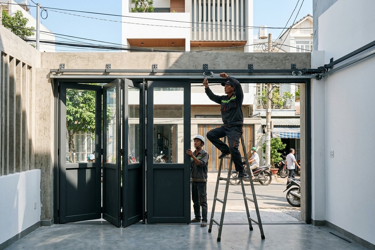 Thi Công Cửa Sắt Trượt Quay 4 Cánh Cho Anh Đức Tại Bình Thạnh