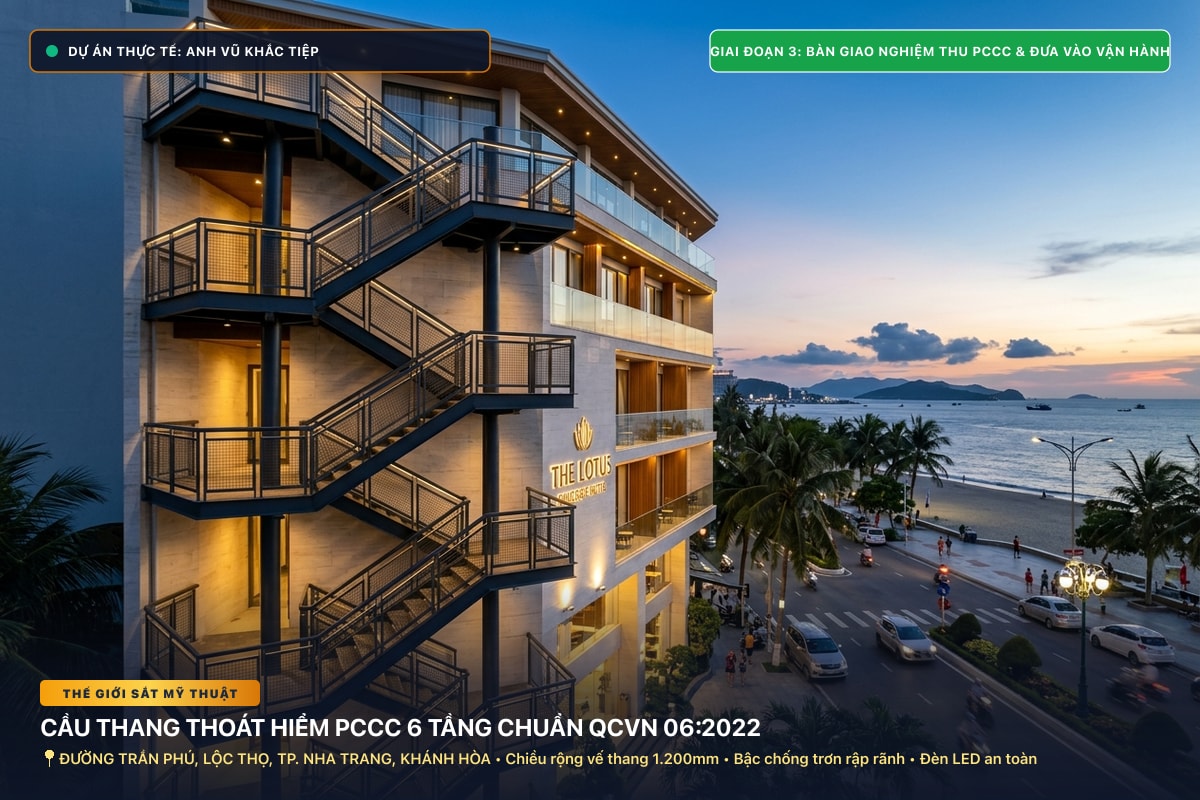 Thi Công Cầu Thang Thoát Hiểm PCCC Cho Khách Sạn Anh Tiệp Tại Nha Trang - Toàn cảnh hoàn thiện thực tế