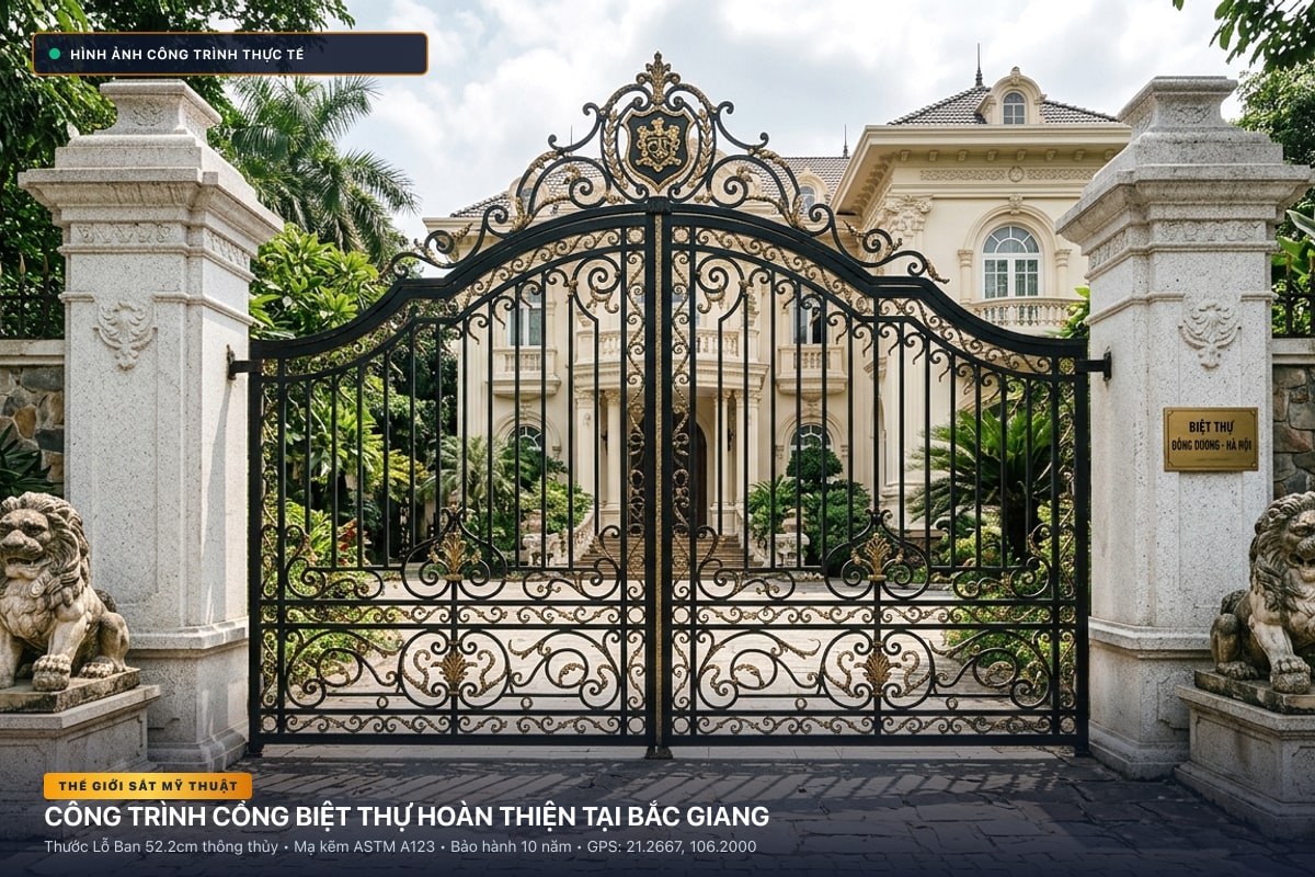 Thi công cổng sắt mỹ thuật biệt thự rèn thủ công tại Bắc Giang - Thế Giới Sắt Mỹ Thuật