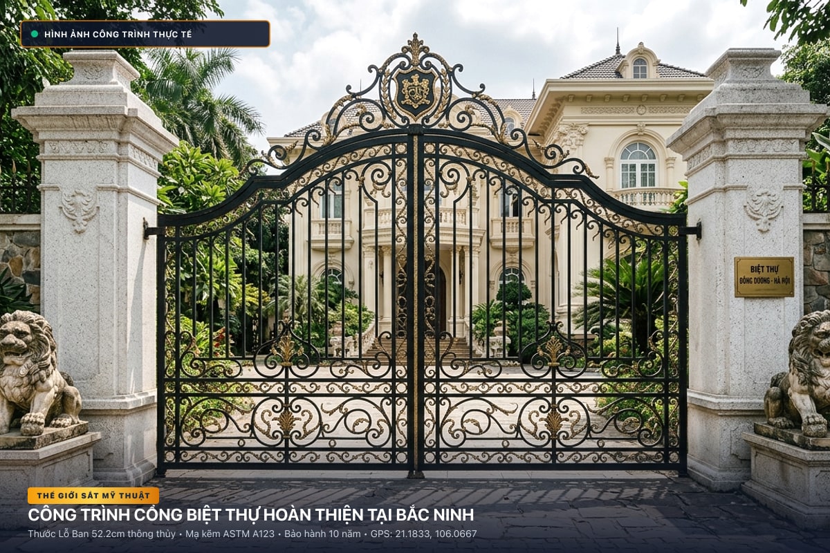 Thi công cổng sắt mỹ thuật biệt thự rèn thủ công tại Bắc Ninh - Thế Giới Sắt Mỹ Thuật