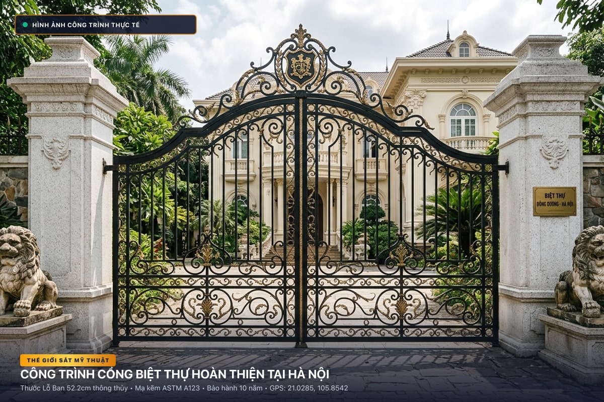 Thi công cổng sắt mỹ thuật biệt thự rèn thủ công tại Hà Nội - Thế Giới Sắt Mỹ Thuật