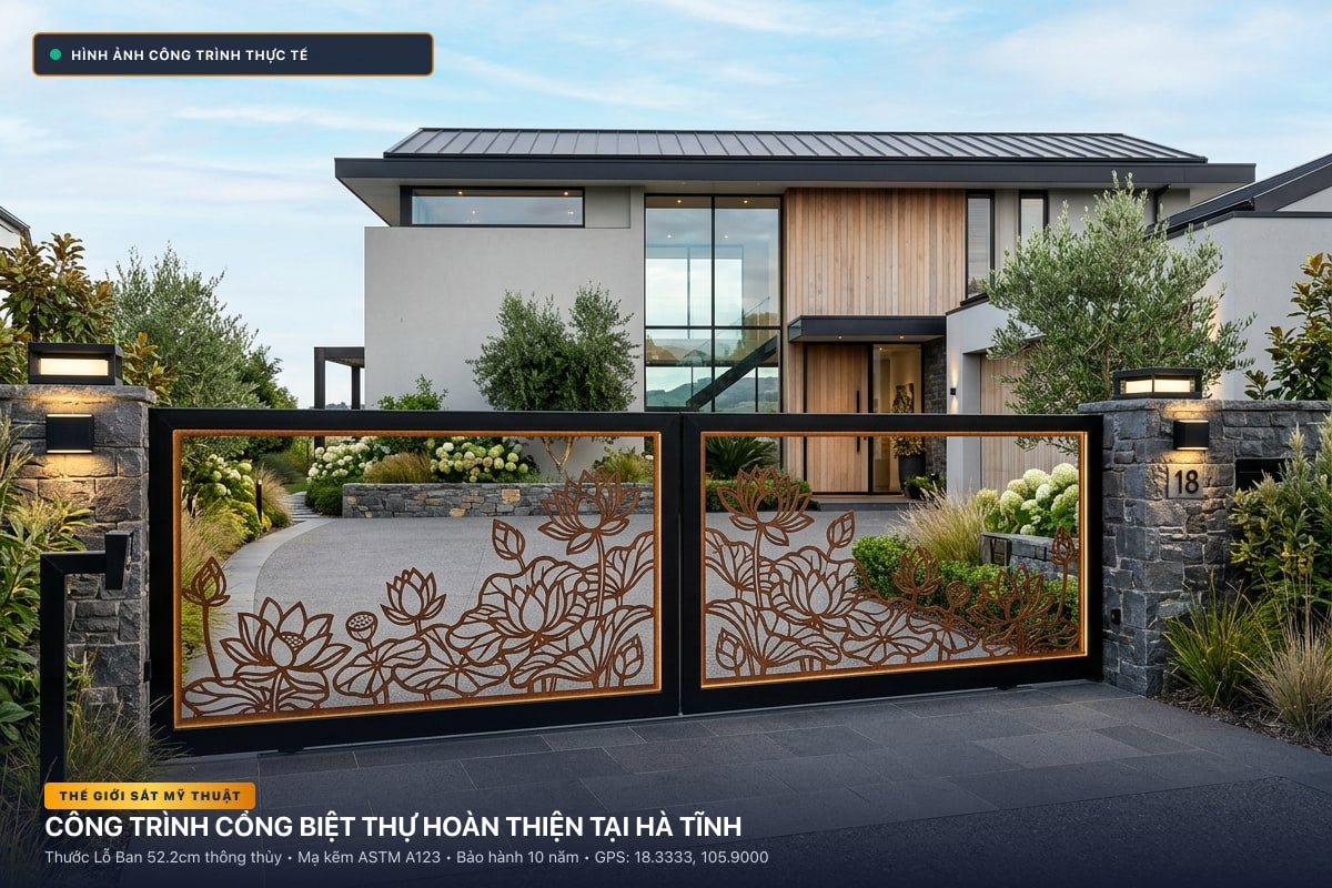 Thi công cổng sắt mỹ thuật biệt thự rèn thủ công tại Hà Tĩnh - Thế Giới Sắt Mỹ Thuật