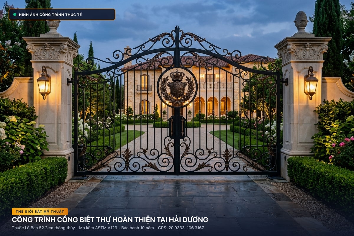 Thi công cổng sắt mỹ thuật biệt thự rèn thủ công tại Hải Dương - Thế Giới Sắt Mỹ Thuật