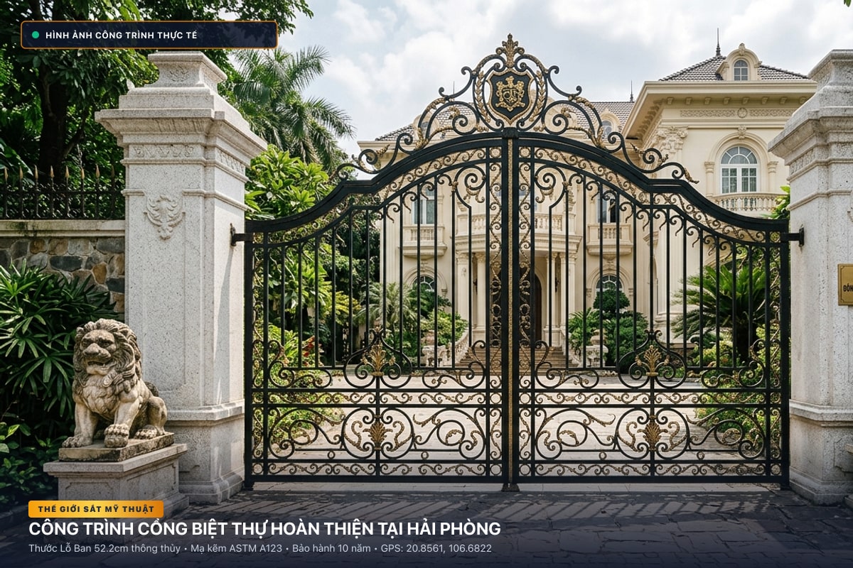 Thi công cổng sắt mỹ thuật biệt thự rèn thủ công tại Hải Phòng - Thế Giới Sắt Mỹ Thuật