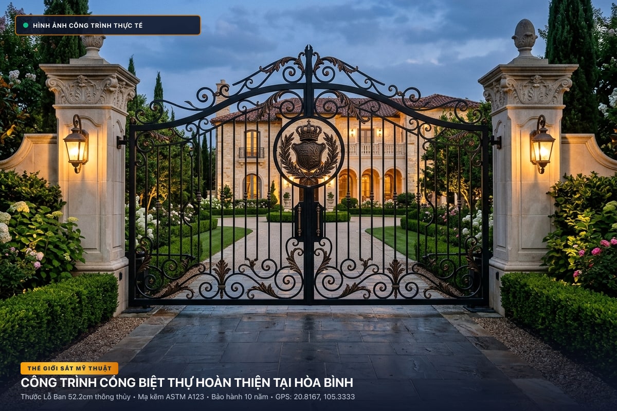 Thi công cổng sắt mỹ thuật biệt thự rèn thủ công tại Hòa Bình - Thế Giới Sắt Mỹ Thuật