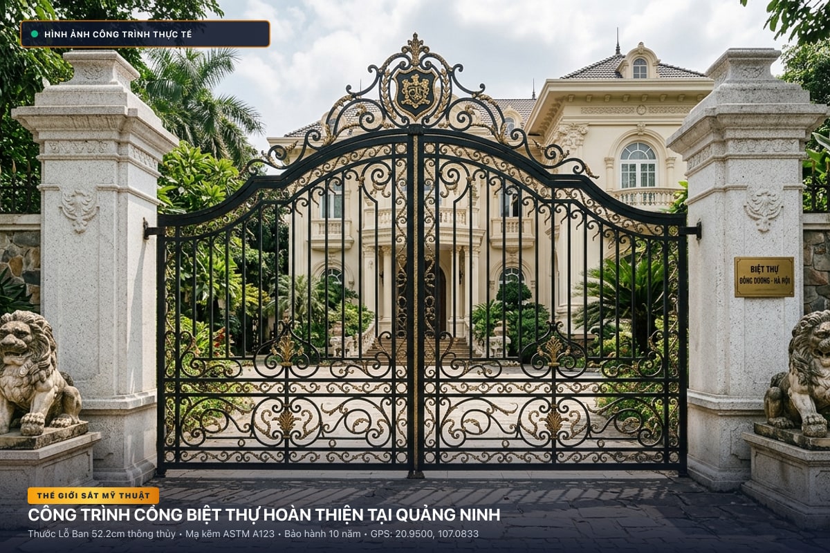 Thi công cổng sắt mỹ thuật biệt thự rèn thủ công tại Quảng Ninh - Thế Giới Sắt Mỹ Thuật