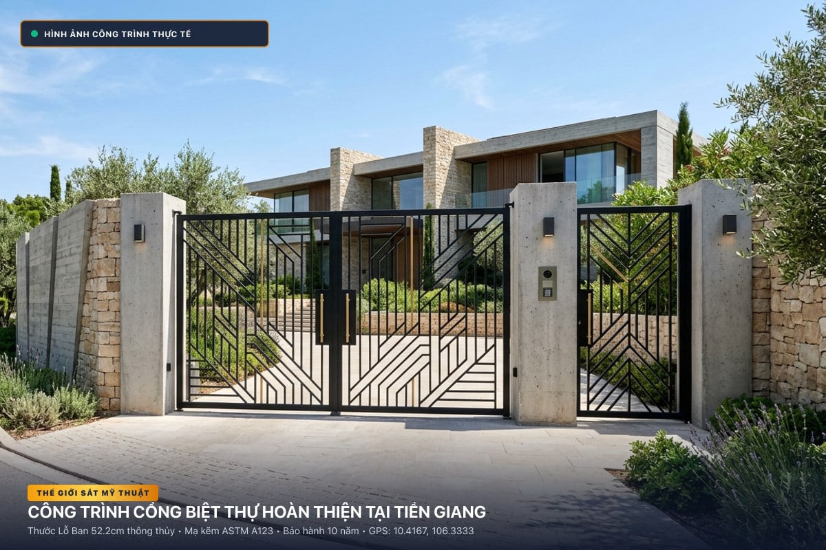 Thi công cổng sắt mỹ thuật biệt thự rèn thủ công tại Tiền Giang - Thế Giới Sắt Mỹ Thuật
