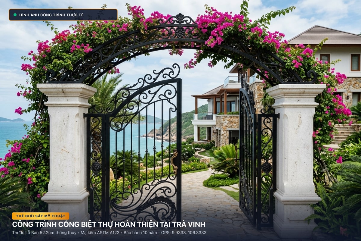 Thi công cổng sắt mỹ thuật biệt thự rèn thủ công tại Trà Vinh - Thế Giới Sắt Mỹ Thuật