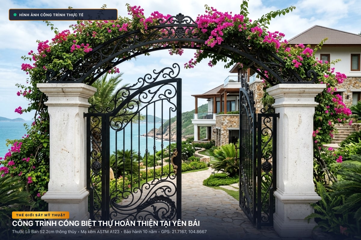 Thi công cổng sắt mỹ thuật biệt thự rèn thủ công tại Yên Bái - Thế Giới Sắt Mỹ Thuật