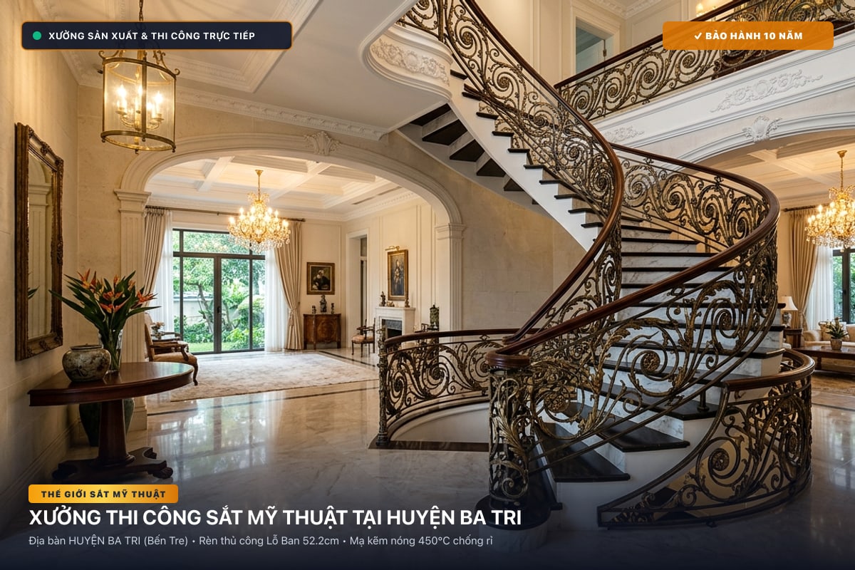 Xưởng thi công sắt mỹ thuật tại Huyện Ba Tri - Cổng sắt biệt thự, cầu thang nghệ thuật