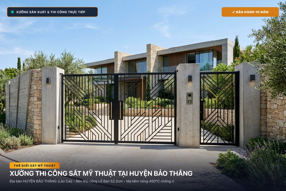 Xưởng thi công sắt mỹ thuật tại Huyện Bảo Thắng - Cổng sắt biệt thự, cầu thang nghệ thuật
