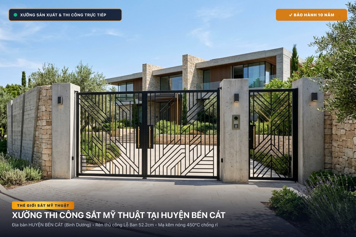 Xưởng thi công sắt mỹ thuật tại Huyện Bến Cát - Cổng sắt biệt thự, cầu thang nghệ thuật