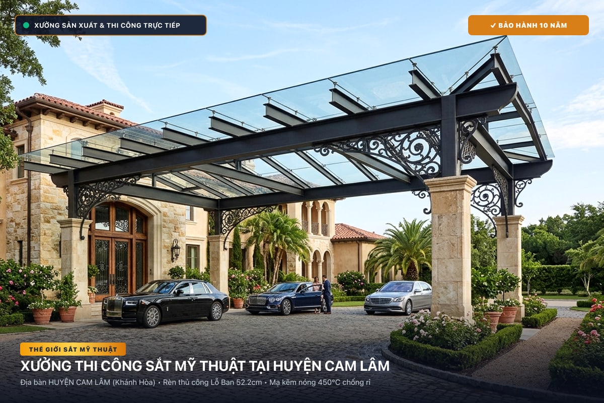 Xưởng thi công sắt mỹ thuật tại Huyện Cam Lâm - Cổng sắt biệt thự, cầu thang nghệ thuật