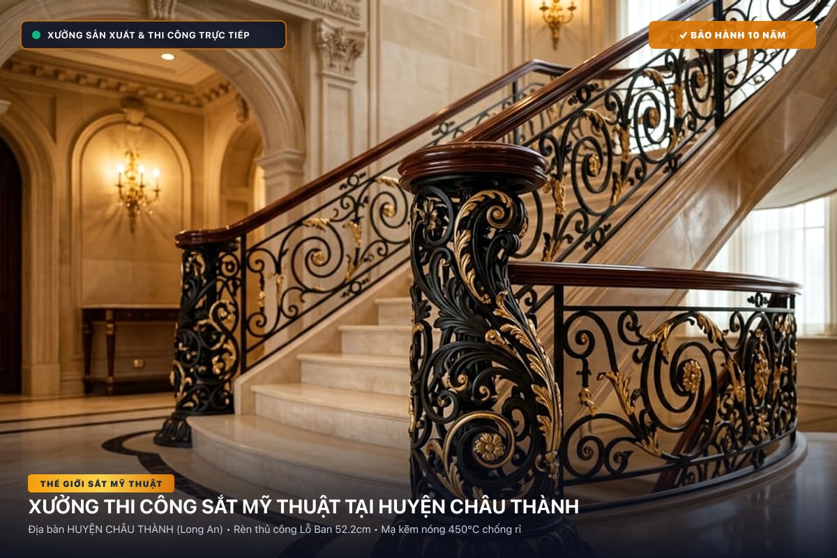 Xưởng thi công sắt mỹ thuật tại Huyện Châu Thành - Cổng sắt biệt thự, cầu thang nghệ thuật