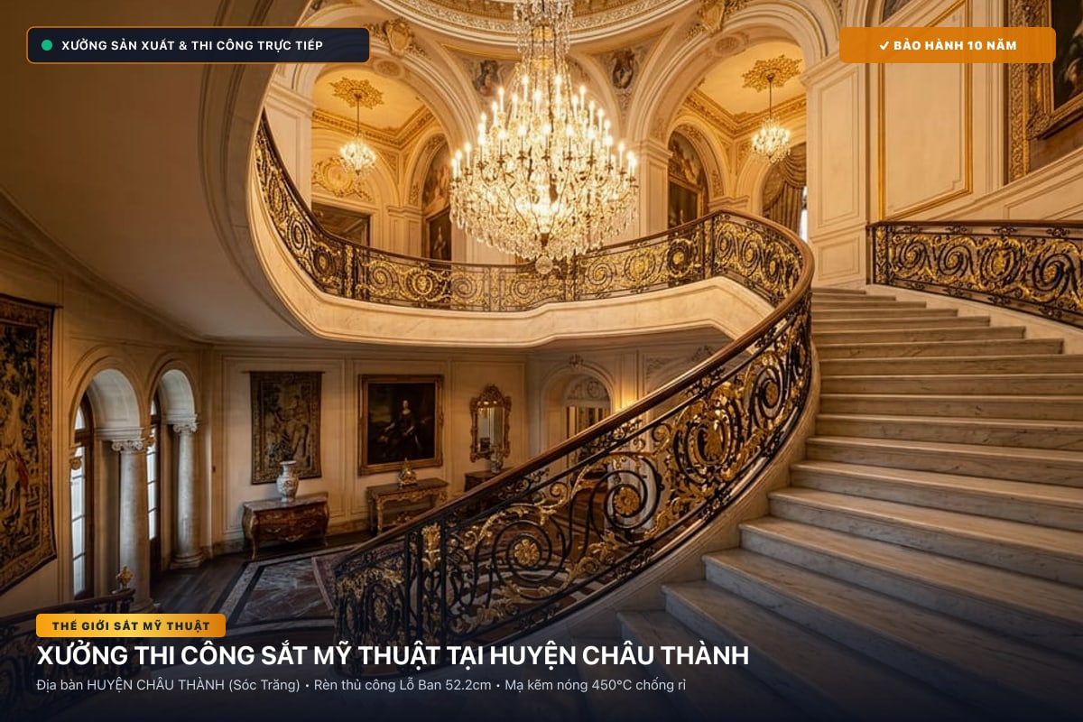 Xưởng thi công sắt mỹ thuật tại Huyện Châu Thành - Cổng sắt biệt thự, cầu thang nghệ thuật