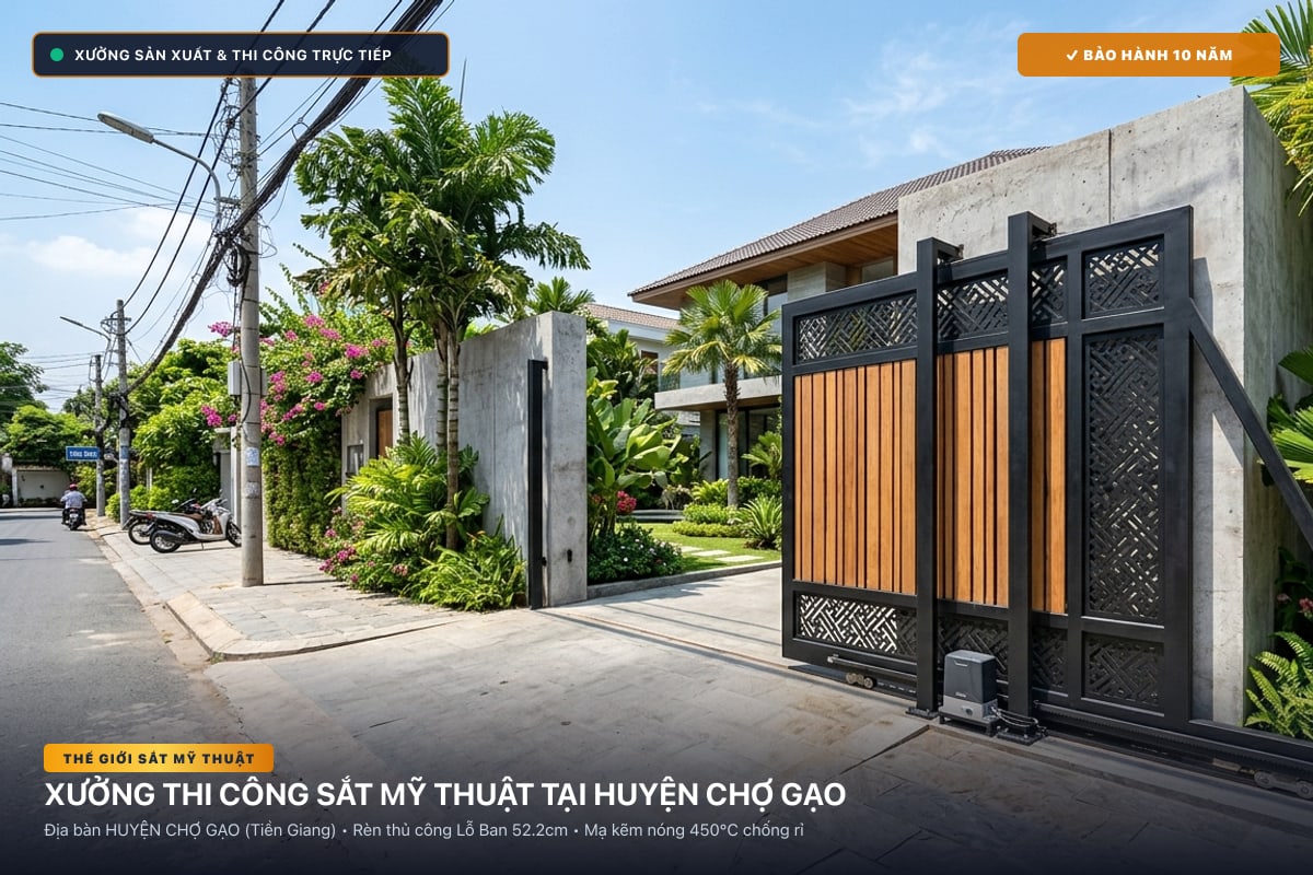 Xưởng thi công sắt mỹ thuật tại Huyện Chợ Gạo - Cổng sắt biệt thự, cầu thang nghệ thuật