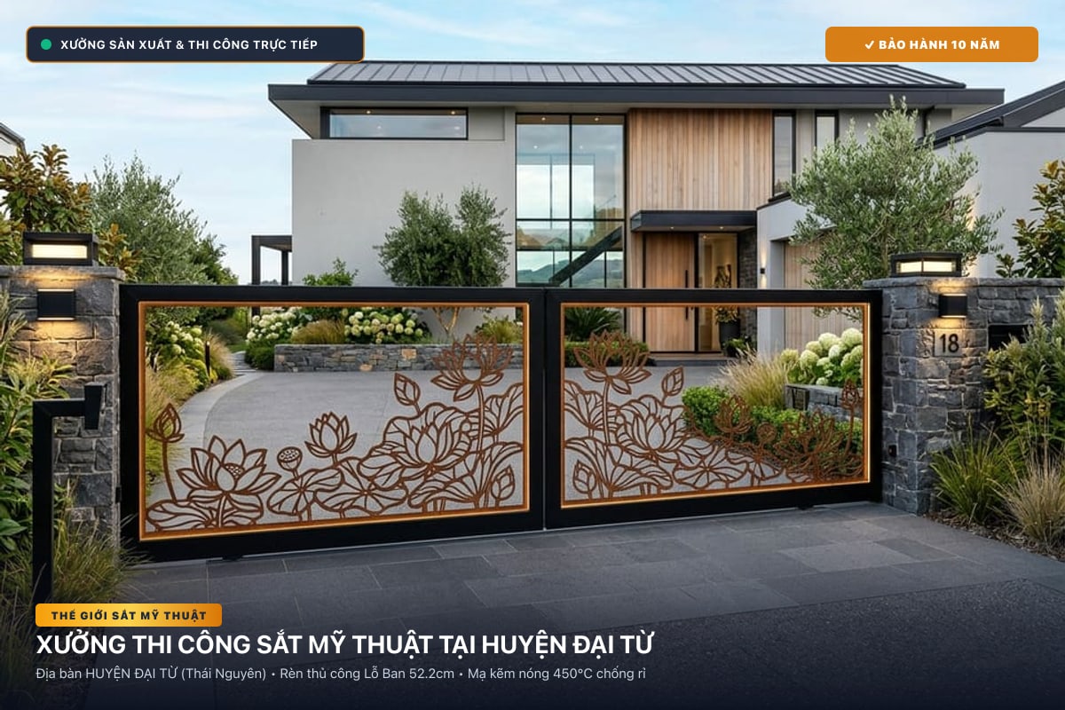 Xưởng thi công sắt mỹ thuật tại Huyện Đại Từ - Cổng sắt biệt thự, cầu thang nghệ thuật