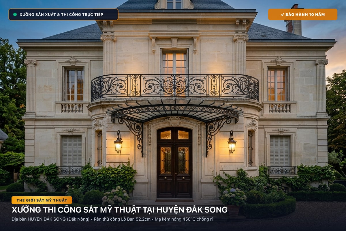 Xưởng thi công sắt mỹ thuật tại Huyện Đắk Song - Cổng sắt biệt thự, cầu thang nghệ thuật