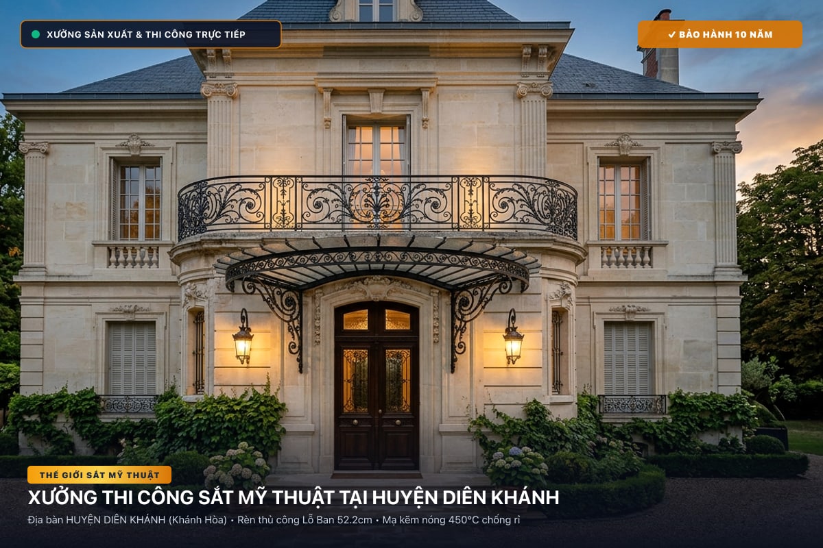 Xưởng thi công sắt mỹ thuật tại Huyện Diên Khánh - Cổng sắt biệt thự, cầu thang nghệ thuật
