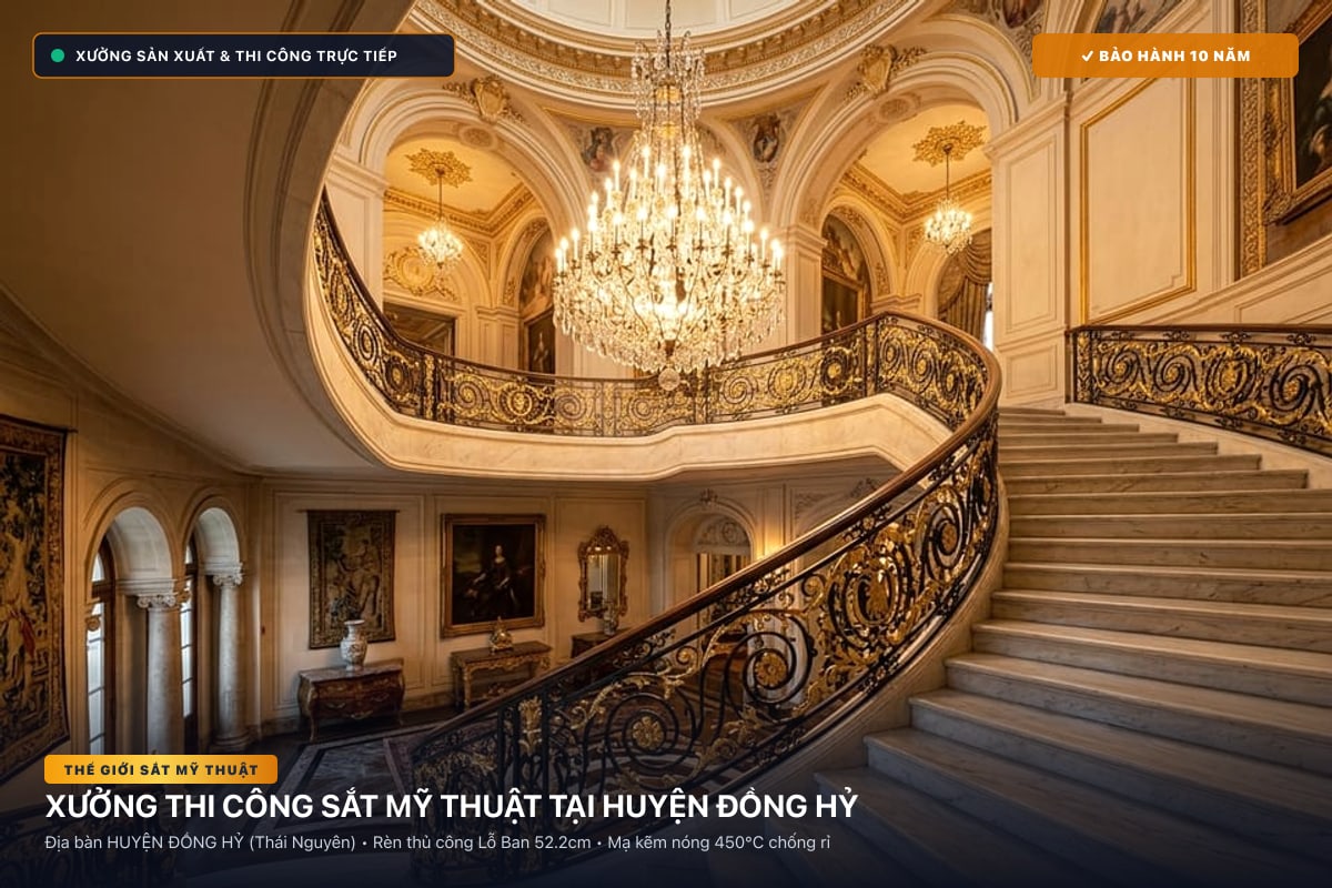 Xưởng thi công sắt mỹ thuật tại Huyện Đồng Hỷ - Cổng sắt biệt thự, cầu thang nghệ thuật