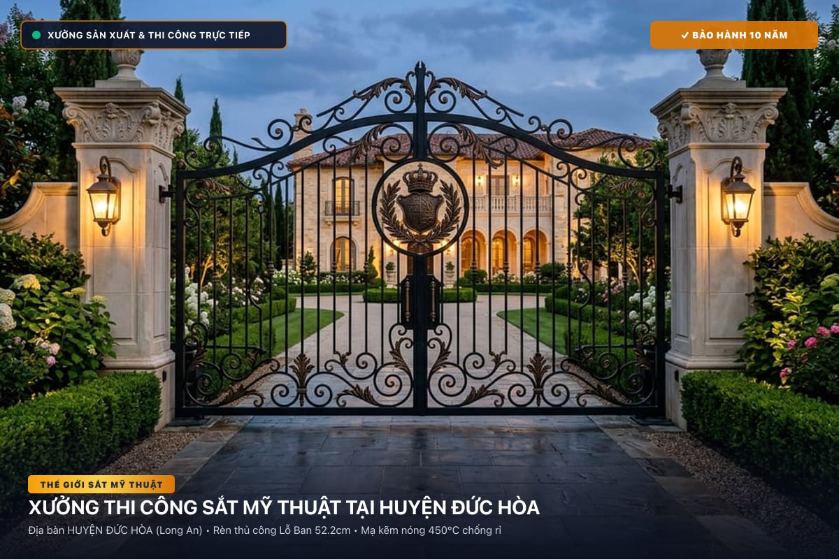 Xưởng thi công sắt mỹ thuật tại Huyện Đức Hòa - Cổng sắt biệt thự, cầu thang nghệ thuật
