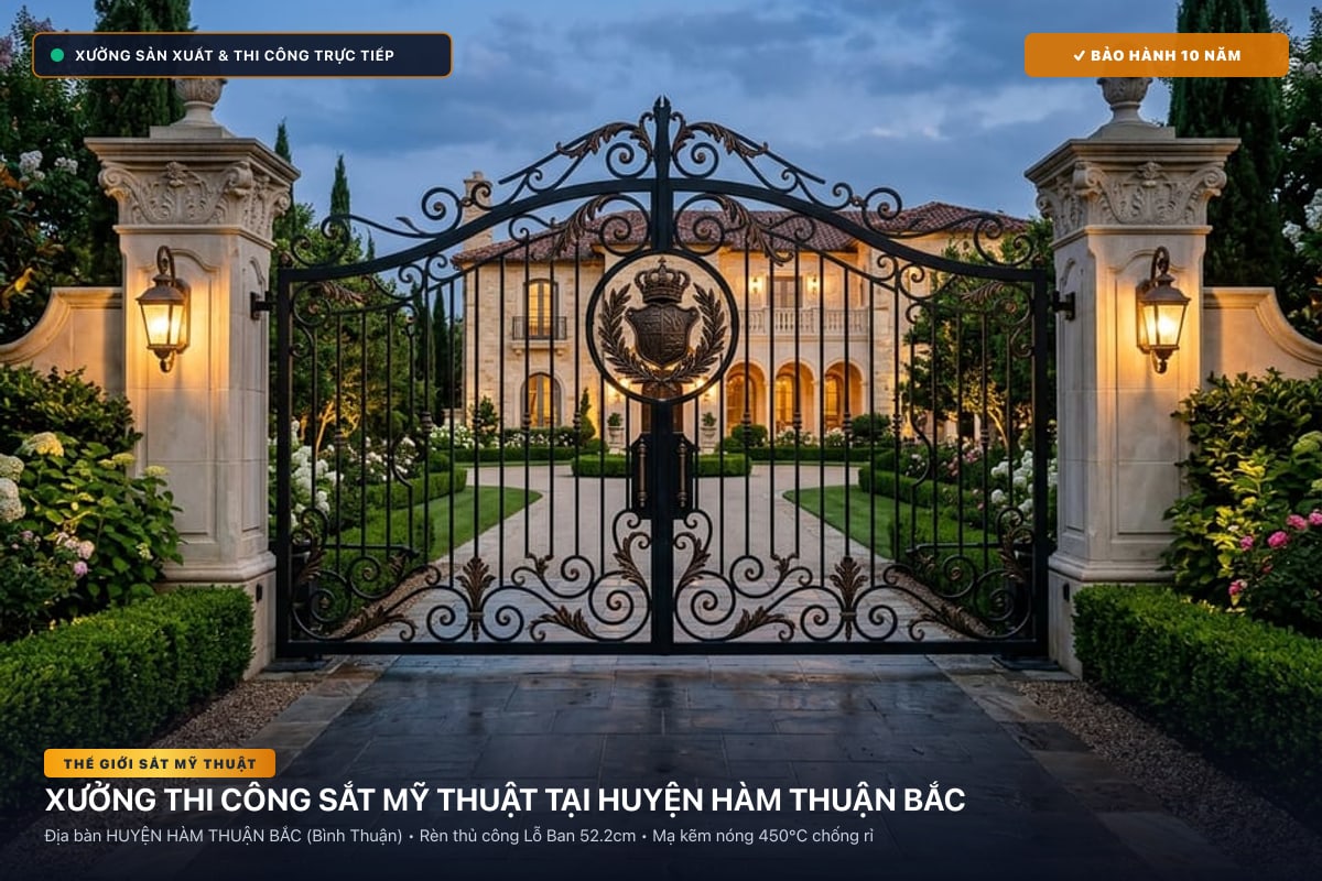 Xưởng thi công sắt mỹ thuật tại Huyện Hàm Thuận Bắc - Cổng sắt biệt thự, cầu thang nghệ thuật