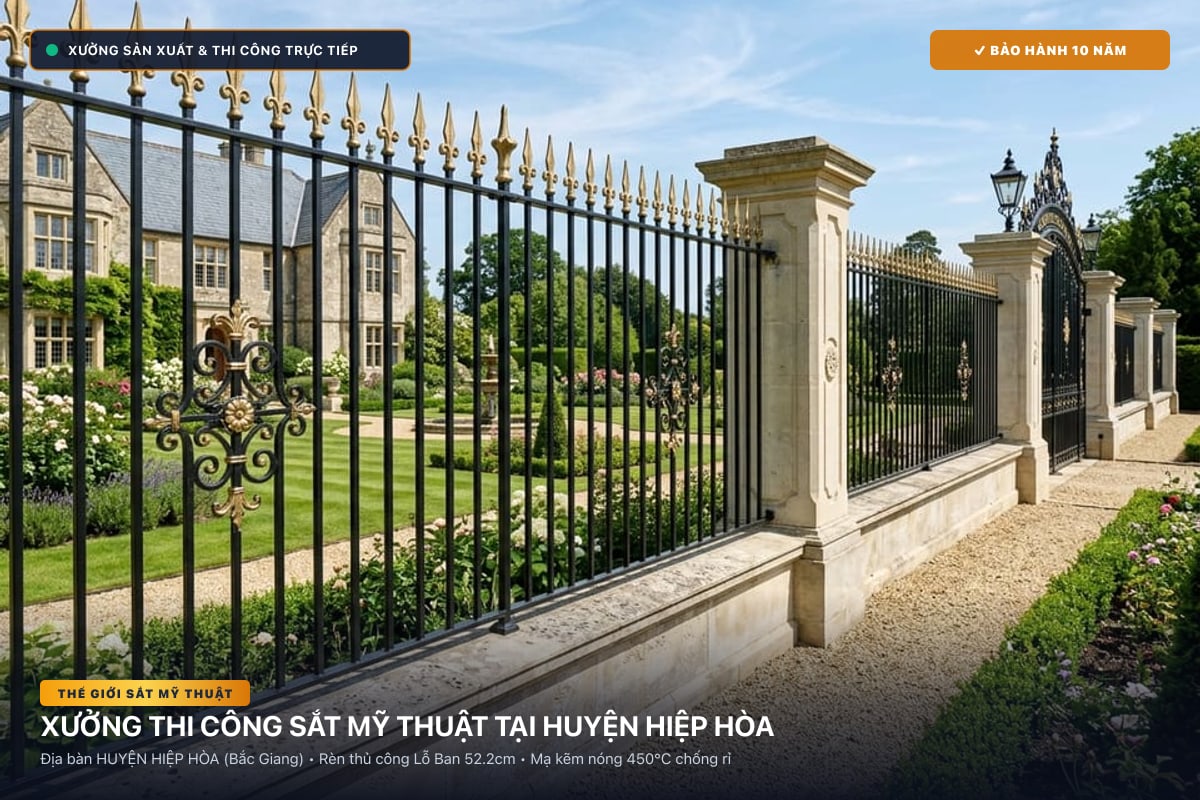 Xưởng thi công sắt mỹ thuật tại Huyện Hiệp Hòa - Cổng sắt biệt thự, cầu thang nghệ thuật