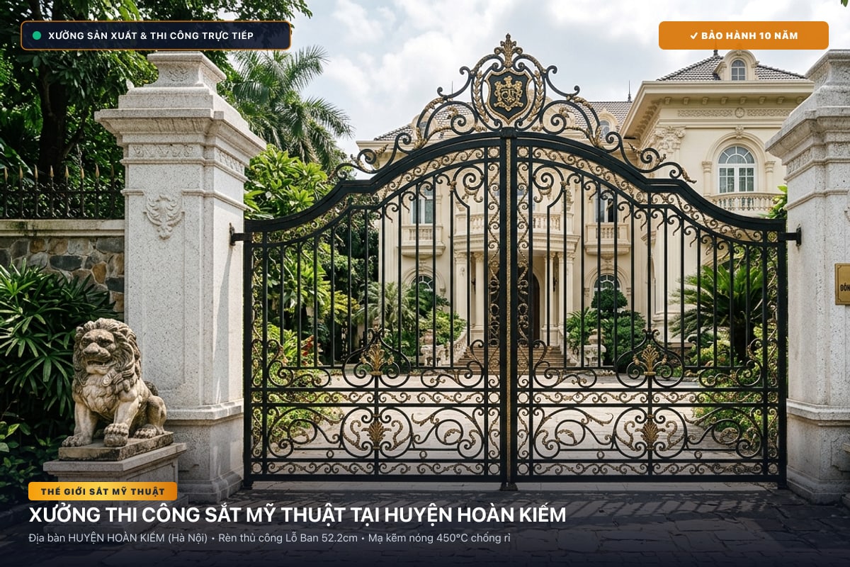 Xưởng thi công sắt mỹ thuật tại Huyện Hoàn Kiếm - Cổng sắt biệt thự, cầu thang nghệ thuật