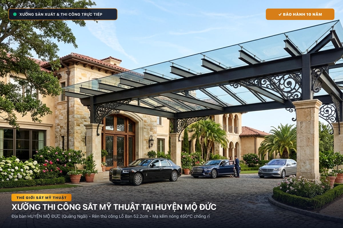Xưởng thi công sắt mỹ thuật tại Huyện Mộ Đức - Cổng sắt biệt thự, cầu thang nghệ thuật