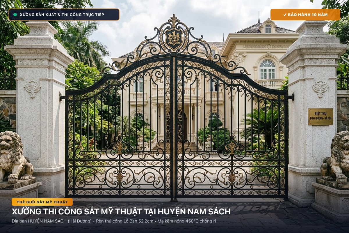 Xưởng thi công sắt mỹ thuật tại Huyện Nam Sách - Cổng sắt biệt thự, cầu thang nghệ thuật