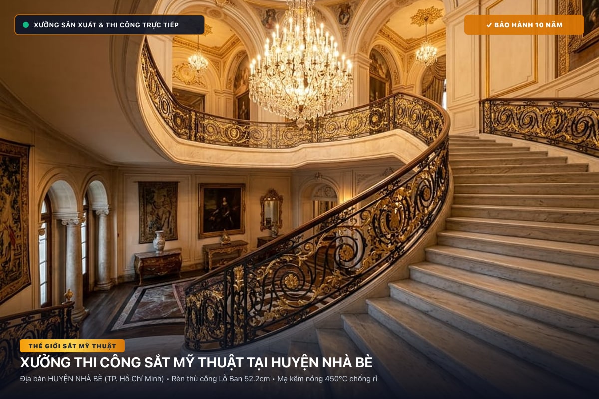 Xưởng thi công sắt mỹ thuật tại Huyện Nhà Bè - Cổng sắt biệt thự, cầu thang nghệ thuật