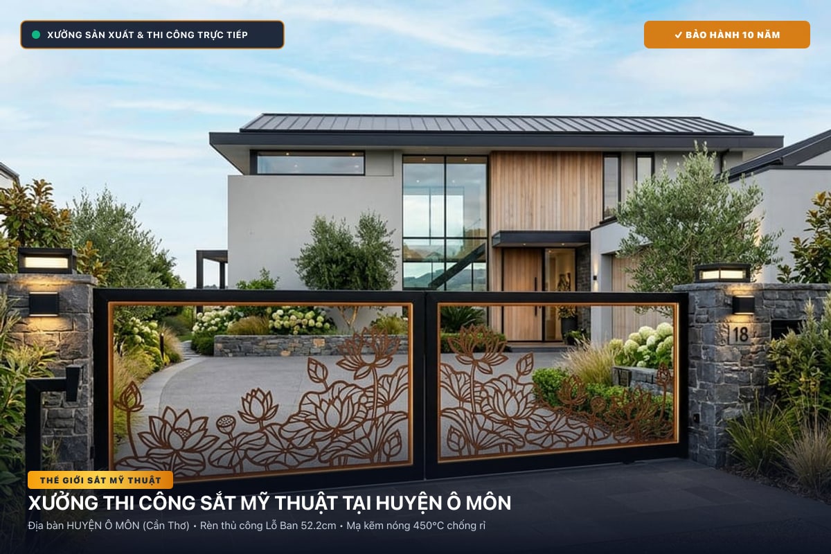 Xưởng thi công sắt mỹ thuật tại Huyện Ô Môn - Cổng sắt biệt thự, cầu thang nghệ thuật