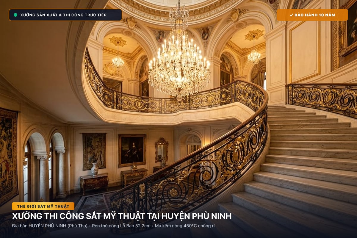 Xưởng thi công sắt mỹ thuật tại Huyện Phù Ninh - Cổng sắt biệt thự, cầu thang nghệ thuật