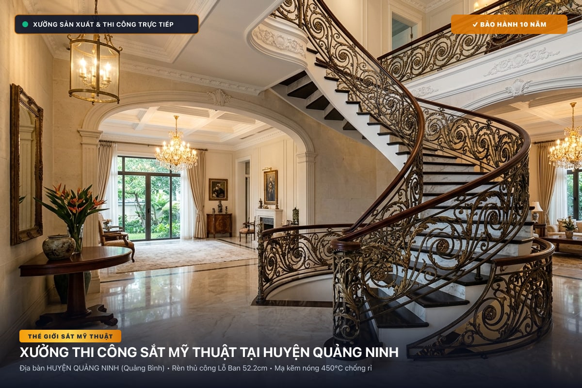Xưởng thi công sắt mỹ thuật tại Huyện Quảng Ninh - Cổng sắt biệt thự, cầu thang nghệ thuật