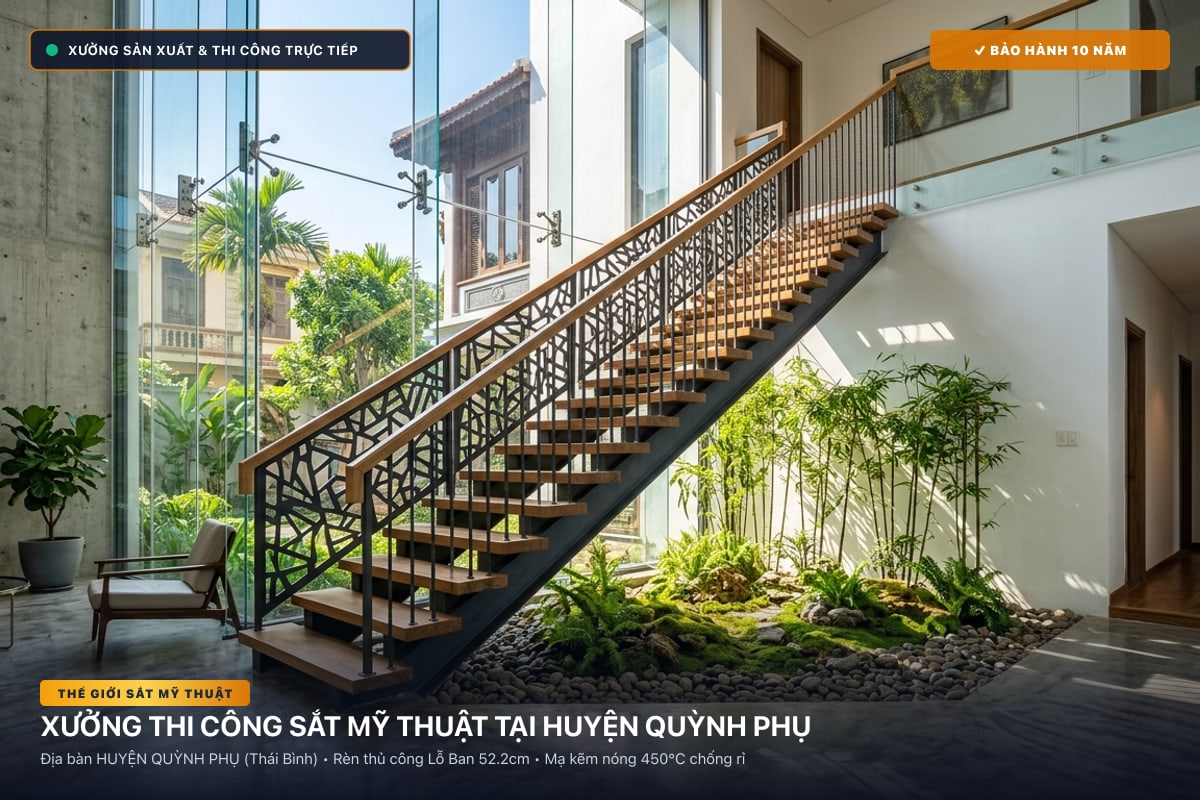 Xưởng thi công sắt mỹ thuật tại Huyện Quỳnh Phụ - Cổng sắt biệt thự, cầu thang nghệ thuật