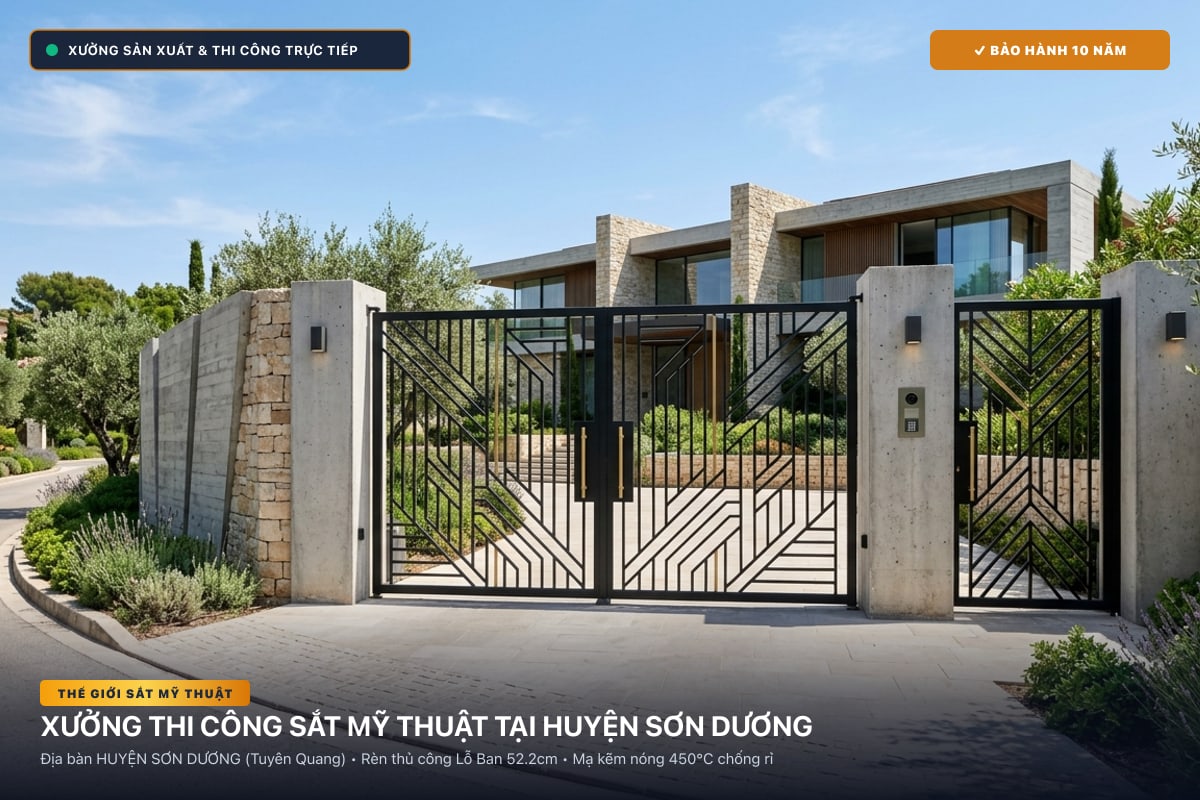 Xưởng thi công sắt mỹ thuật tại Huyện Sơn Dương - Cổng sắt biệt thự, cầu thang nghệ thuật