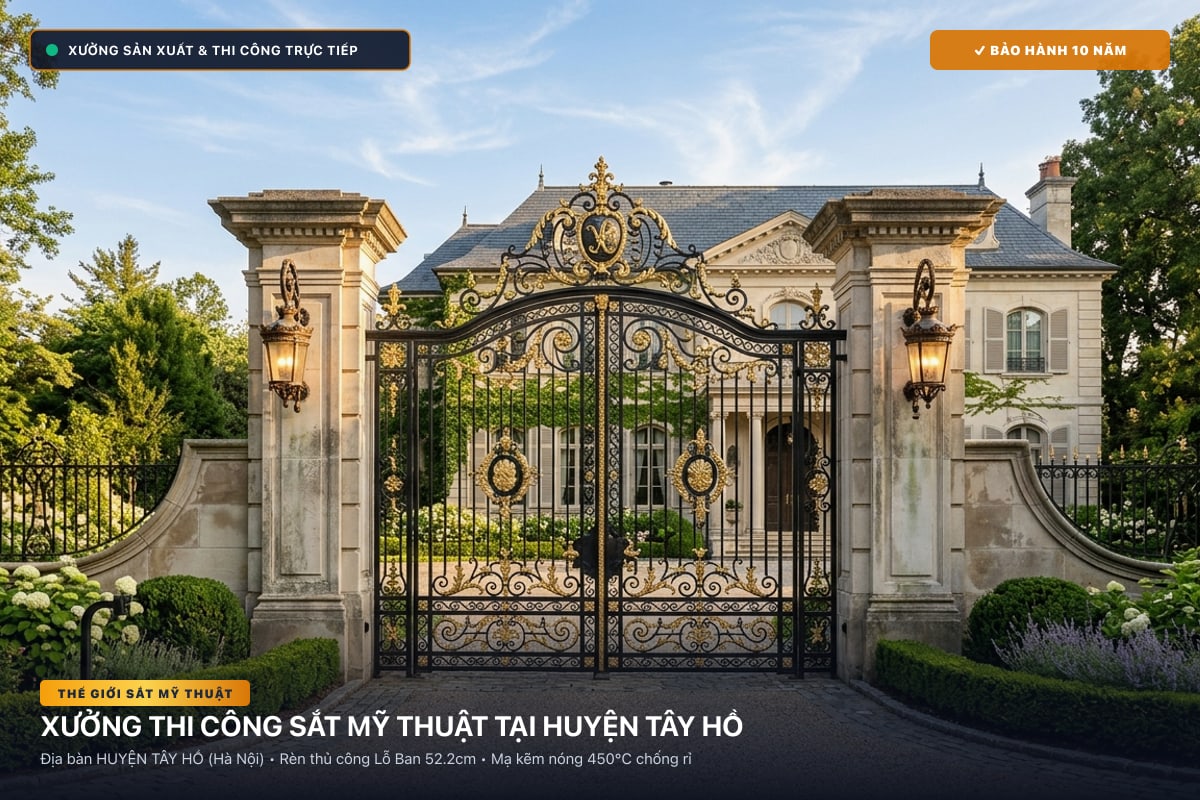 Xưởng thi công sắt mỹ thuật tại Huyện Tây Hồ - Cổng sắt biệt thự, cầu thang nghệ thuật