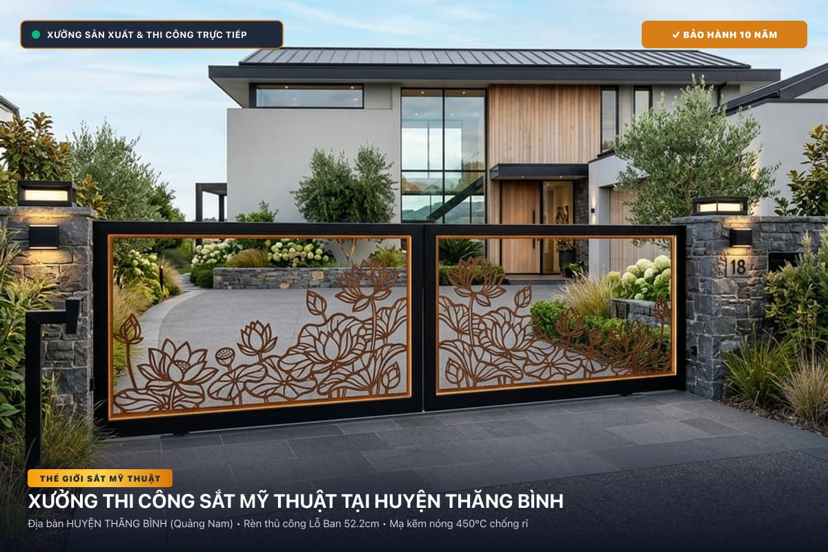 Xưởng thi công sắt mỹ thuật tại Huyện Thăng Bình - Cổng sắt biệt thự, cầu thang nghệ thuật