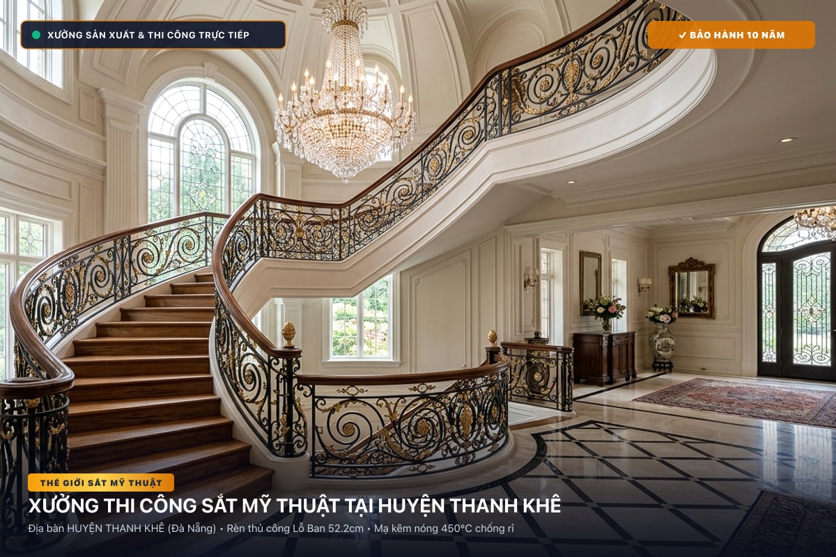 Xưởng thi công sắt mỹ thuật tại Huyện Thanh Khê - Cổng sắt biệt thự, cầu thang nghệ thuật