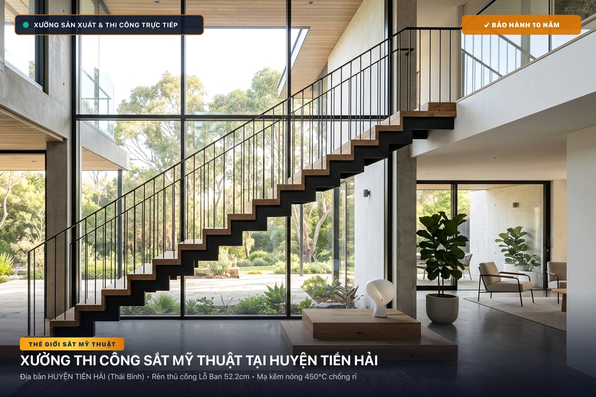 Xưởng thi công sắt mỹ thuật tại Huyện Tiền Hải - Cổng sắt biệt thự, cầu thang nghệ thuật