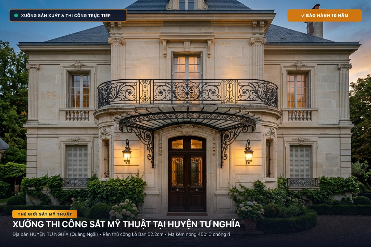 Xưởng thi công sắt mỹ thuật tại Huyện Tư Nghĩa - Cổng sắt biệt thự, cầu thang nghệ thuật