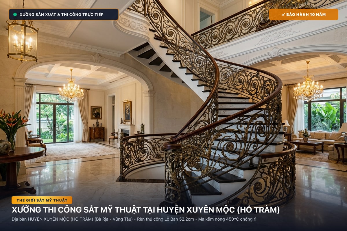 Xưởng thi công sắt mỹ thuật tại Huyện Xuyên Mộc (Hồ Tràm) - Cổng sắt biệt thự, cầu thang nghệ thuật