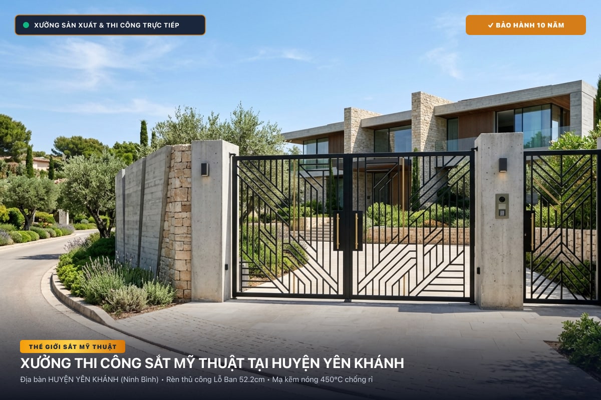 Xưởng thi công sắt mỹ thuật tại Huyện Yên Khánh - Cổng sắt biệt thự, cầu thang nghệ thuật