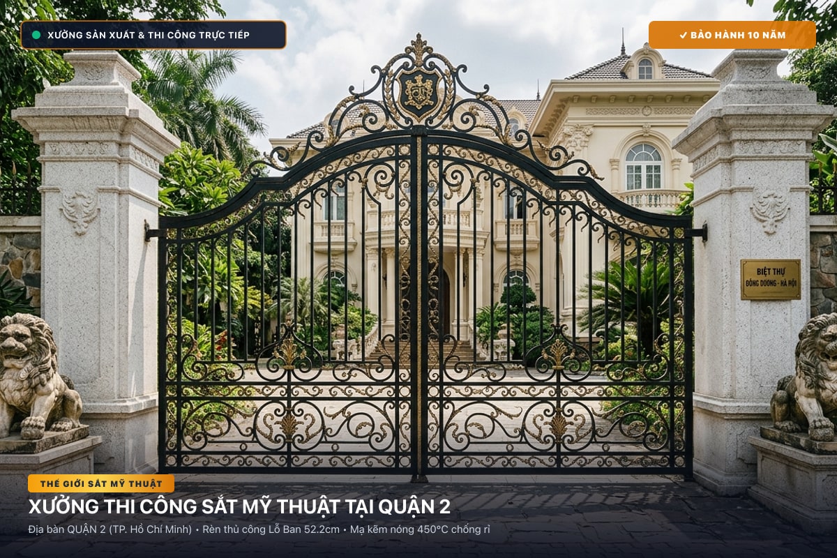 Xưởng thi công sắt mỹ thuật tại Quận 2 - Cổng sắt biệt thự, cầu thang nghệ thuật