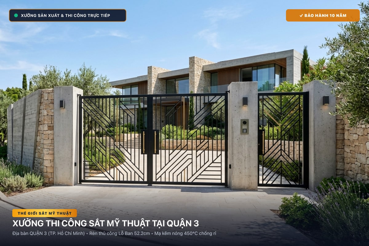 Xưởng thi công sắt mỹ thuật tại Quận 3 - Cổng sắt biệt thự, cầu thang nghệ thuật