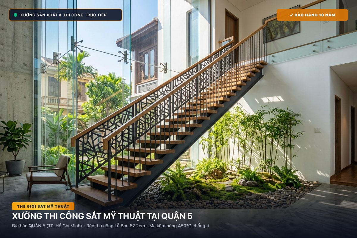 Xưởng thi công sắt mỹ thuật tại Quận 5 - Cổng sắt biệt thự, cầu thang nghệ thuật