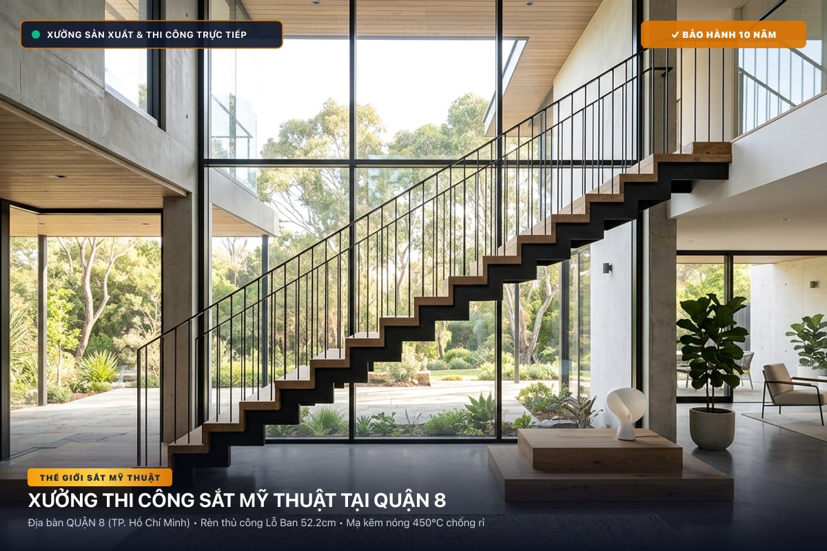 Xưởng thi công sắt mỹ thuật tại Quận 8 - Cổng sắt biệt thự, cầu thang nghệ thuật