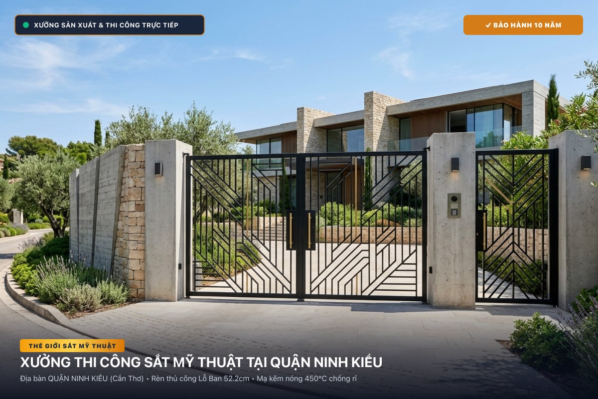 Xưởng thi công sắt mỹ thuật tại Quận Ninh Kiều - Cổng sắt biệt thự, cầu thang nghệ thuật