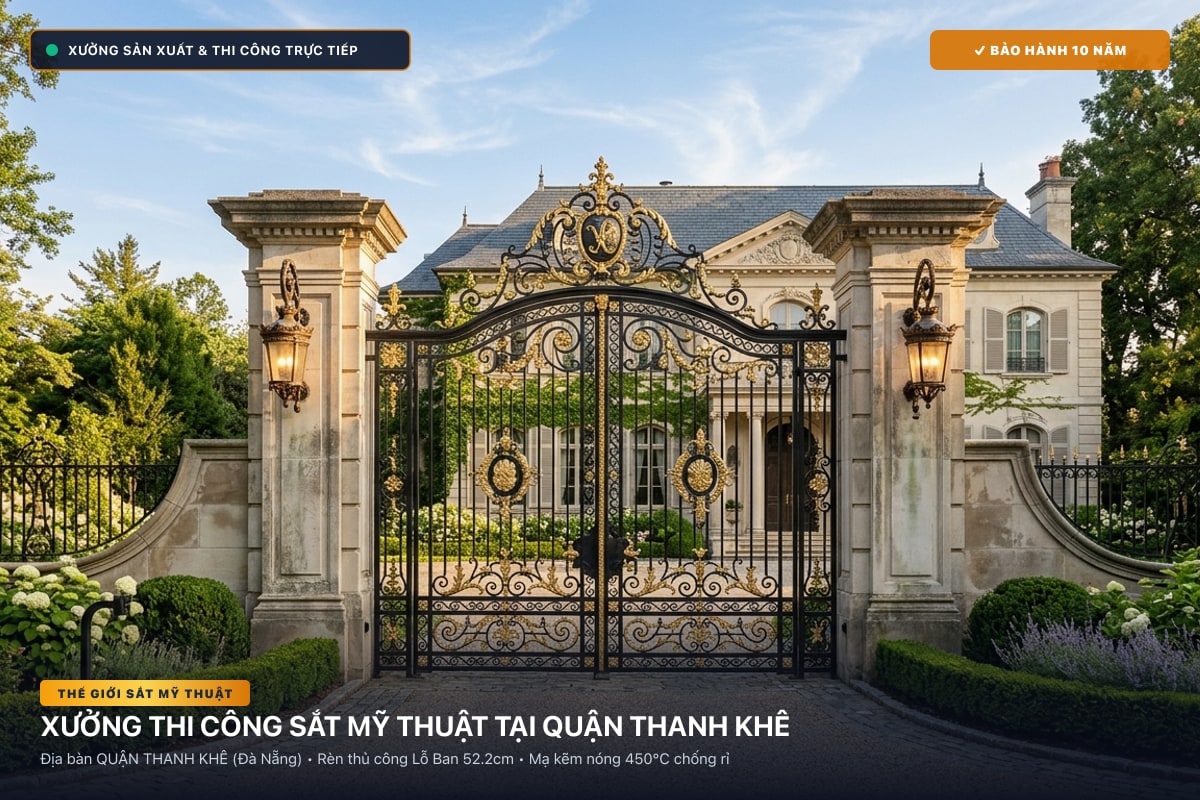 Xưởng thi công sắt mỹ thuật tại Quận Thanh Khê - Cổng sắt biệt thự, cầu thang nghệ thuật